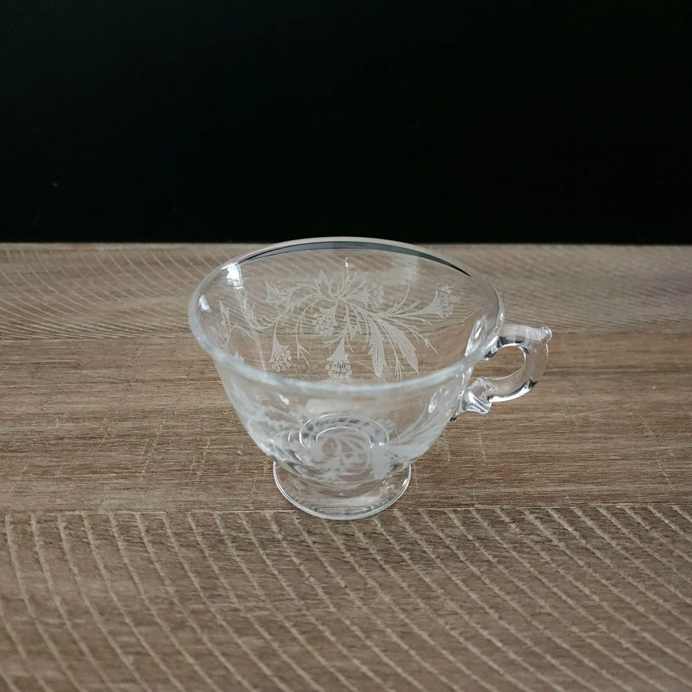 Fostoria Heather Tea Cups Etched Crystal Set of‎ 4